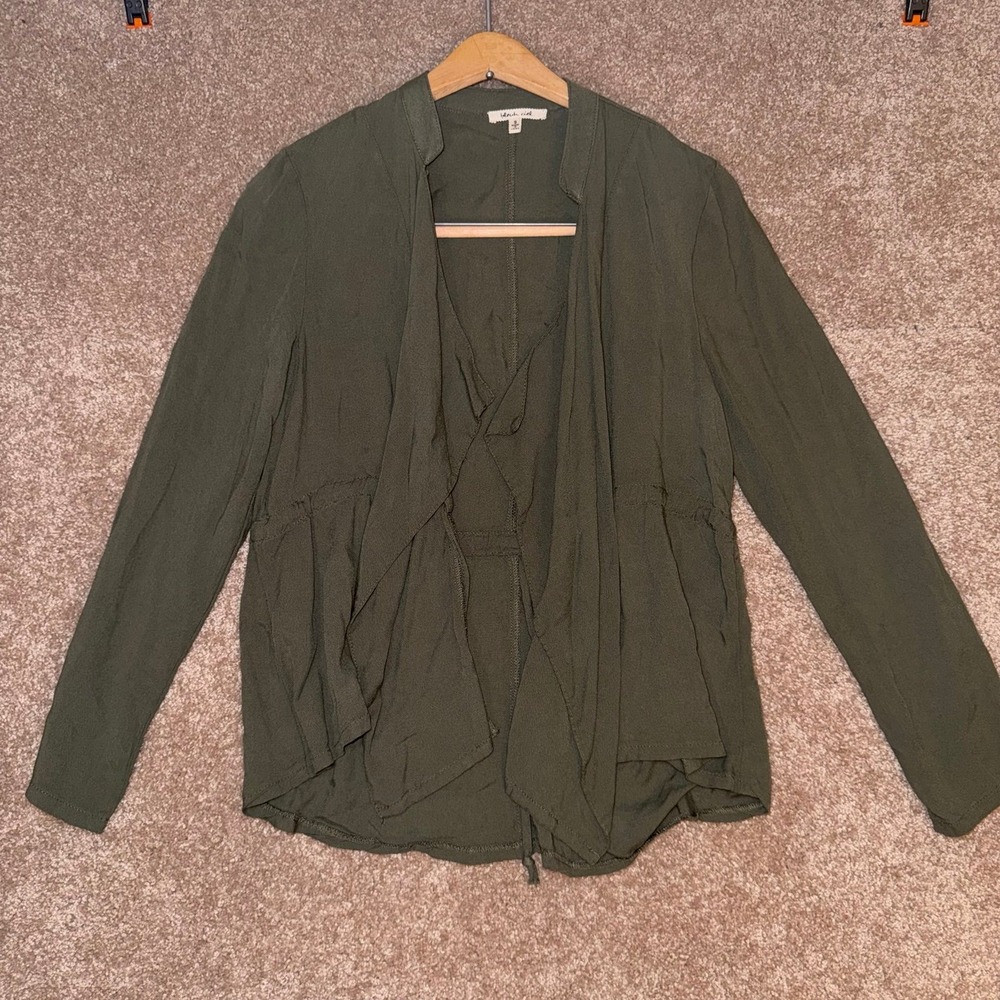 Bleuh Ciel Women's Olive Green Long Sleeve Cardigan w/ Drawstring - Size Small